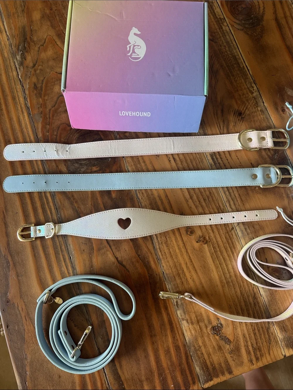 LoveHound Dog Collar & Leash Set in Shimmer Pink & Light Blue
